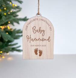 Personalized Baby Announcement Bauble Engraved Wood Keepsake Ornament - thumbnail 1