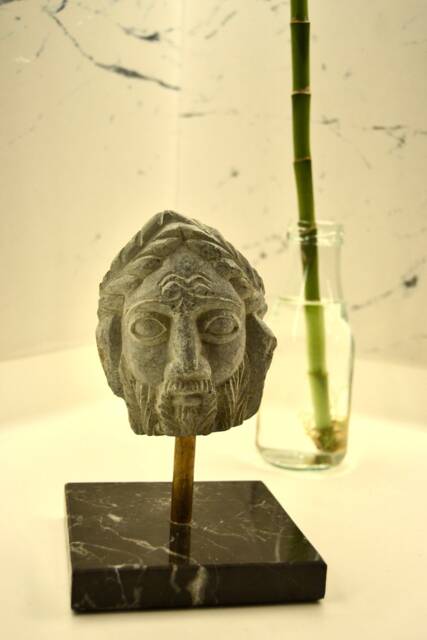 Handcarved Stone Bust Greek Mythology Sculpture, Marble Base - image 1