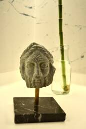 Handcarved Stone Bust Greek Mythology Sculpture, Marble Base
