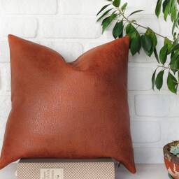 Terracotta Faux Leather Pillow Covers - Set Of 2 Zen Pattern, 16x16'' - thumbnail 2
