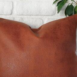 Terracotta Faux Leather Pillow Covers - Set Of 2 Zen Pattern, 16x16'' - thumbnail 3
