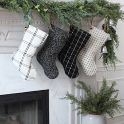 Modern Farmhouse Christmas Stockings - Black & White Holiday Minimalistic Family Custom Stocking - thumbnail 1