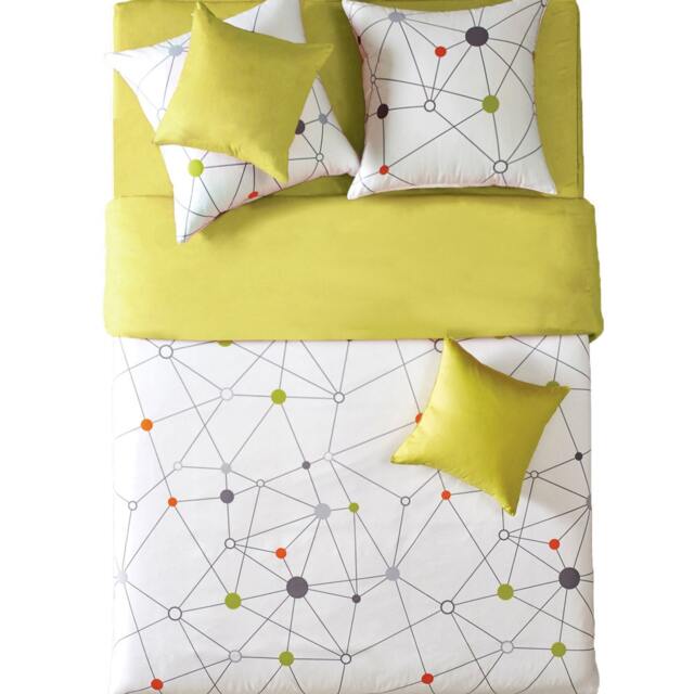 Citron Yellow Geometric Duvet Cover Set - Reversible Cotton Bedding