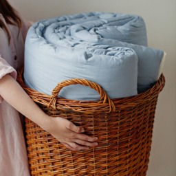 Cozy Twin Wool Filled Comforter Breathable Cotton Sateen, Blue Bedding - Us Duty Paid - thumbnail 2