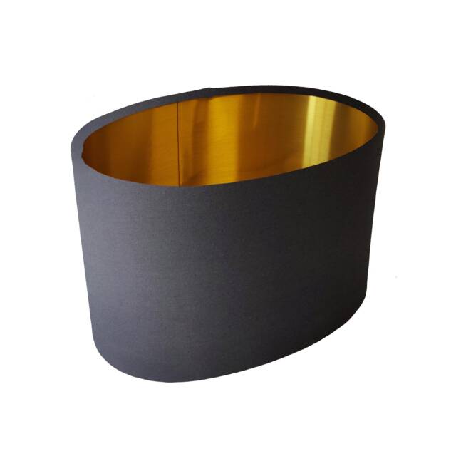 Dark Grey Oval Drum Lampshade, Cotton With A Gold Lining - image 1