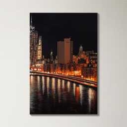 Manhattan Skyline Night 3 Panel Split Canvas Wall Art Brooklyn Bridge City Lights New York Oil Painting Framed Home Decor Gift - thumbnail 4