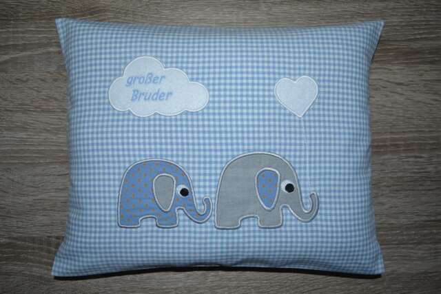 Pillow 2 Small Elephants, Elephant Pillow, Name Baptism Birth Children's Handmade - image 1