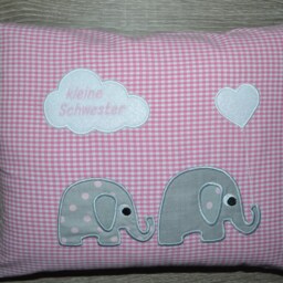 Pillow 2 Small Elephants, Elephant Pillow, Name Baptism Birth Children's Handmade - thumbnail 2