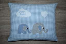 Pillow 2 Small Elephants, Elephant Pillow, Name Baptism Birth Children's Handmade - thumbnail 1