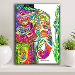Abstract Colorful Elephant Canvas Art Print, Framed Painting Spirit Animal Art, Jungle Artwork, Fariba Farsad - thumbnail 3