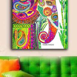 Abstract Colorful Elephant Canvas Art Print, Framed Painting Spirit Animal Art, Jungle Artwork, Fariba Farsad - thumbnail 2
