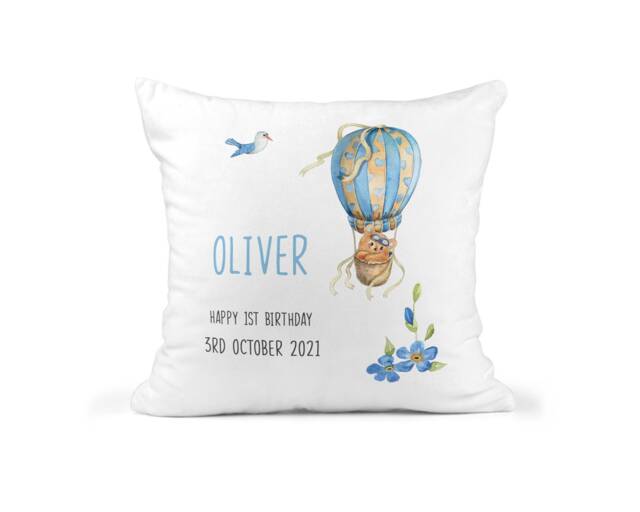 Personalised 1st Birthday Cushion, Custom Gift, Baby Boy First Present, Boys Nursery Decor, Nephew - image 1