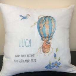 Personalised 1st Birthday Cushion, Custom Gift, Baby Boy First Present, Boys Nursery Decor, Nephew - thumbnail 3