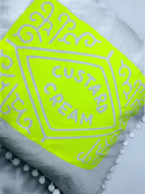 Fun Custard Cream Neon Cushion Cover With Pom Edging - image 1
