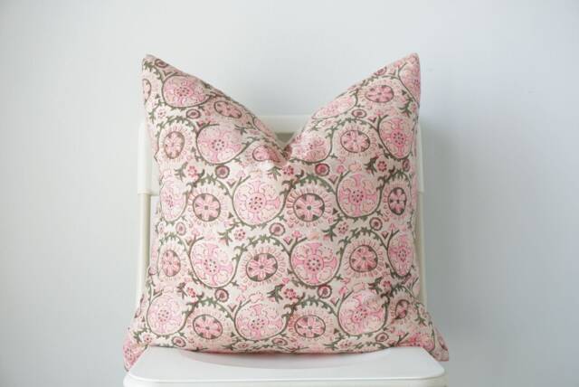 Block Print Pillow Cover Floral Batik, Boho Farmhouse Decor - image 1