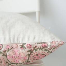 Block Print Pillow Cover Floral Batik, Boho Farmhouse Decor - thumbnail 3