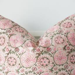 Block Print Pillow Cover Floral Batik, Boho Farmhouse Decor - thumbnail 2