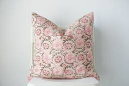 Block Print Pillow Cover Floral Batik, Boho Farmhouse Decor - thumbnail 1