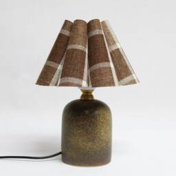Handmade Brown Plaid Fabric Lamp With Ceramic Base For Home Decor-87# - thumbnail 3