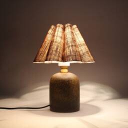Handmade Brown Plaid Fabric Lamp With Ceramic Base For Home Decor-87# - thumbnail 4