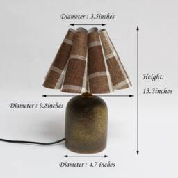 Handmade Brown Plaid Fabric Lamp With Ceramic Base For Home Decor-87# - thumbnail 2