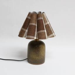 Handmade Brown Plaid Fabric Lamp With Ceramic Base For Home Decor-87# - thumbnail 1