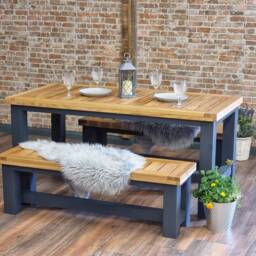 Outdoor Dining Table & Benches Garden Furniture Set - Solid Oak - thumbnail 4