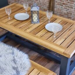 Outdoor Dining Table & Benches Garden Furniture Set - Solid Oak - thumbnail 3