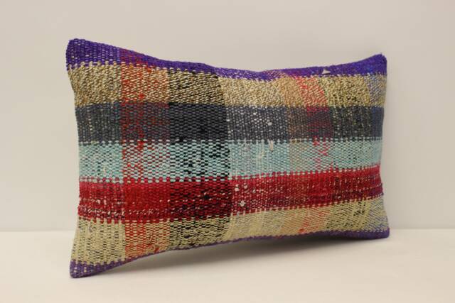 Vintage Wool Kilim Pillow Cover, Boho Lumbar Cushion - 12x20 In - image 1