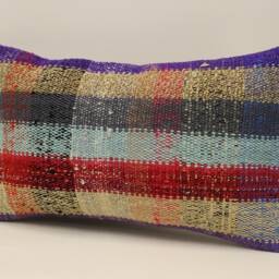 Vintage Wool Kilim Pillow Cover, Boho Lumbar Cushion - 12x20 In - thumbnail 3