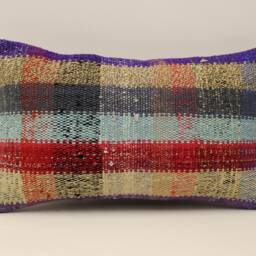 Vintage Wool Kilim Pillow Cover, Boho Lumbar Cushion - 12x20 In - thumbnail 2