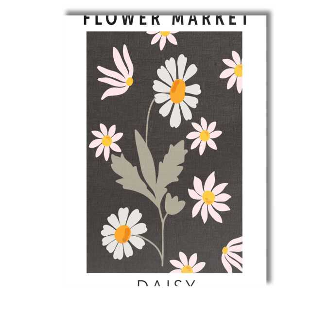 Dark Floral Daisy Flower Market Poster On Charcoal Background Canvas Wall Art Print Decor Picture Ready To Hang - image 1