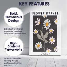 Dark Floral Daisy Flower Market Poster On Charcoal Background Canvas Wall Art Print Decor Picture Ready To Hang - thumbnail 2