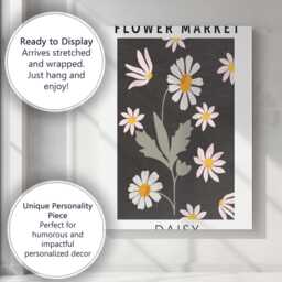 Dark Floral Daisy Flower Market Poster On Charcoal Background Canvas Wall Art Print Decor Picture Ready To Hang - thumbnail 3