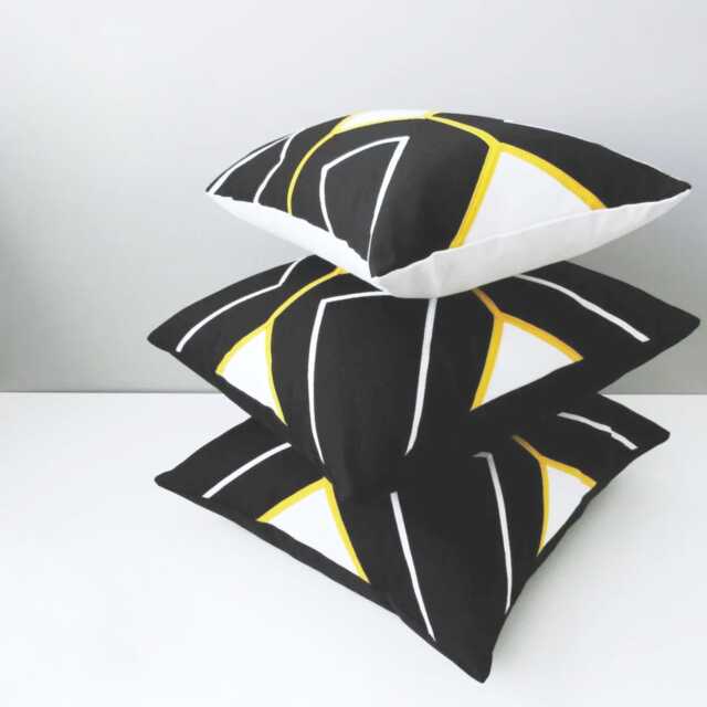 Black & White Sunbrella?? Pillow Cover in Modern Geometric Design & Yellow Accent, Cushions For Patio/Garden Seating, Mazizmuse - image 1