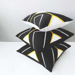 Black & White Sunbrella?? Pillow Cover in Modern Geometric Design & Yellow Accent, Cushions For Patio/Garden Seating, Mazizmuse - thumbnail 1
