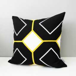 Black & White Sunbrella?? Pillow Cover in Modern Geometric Design & Yellow Accent, Cushions For Patio/Garden Seating, Mazizmuse - thumbnail 3