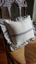1 Grain Sack Pillow - Ticking Blue 3 Stripe Fabric W/Ticking Ruffle Beige - thumbnail 1