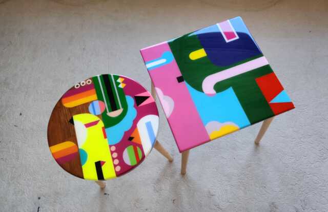 Handmade Abstract Epoxy Resin Coffee Tables, Colorful Accent Set - image 1