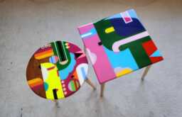 Handmade Abstract Epoxy Resin Coffee Tables, Colorful Accent Set - thumbnail 1