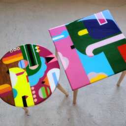 Handmade Abstract Epoxy Resin Coffee Tables, Colorful Accent Set - thumbnail 4
