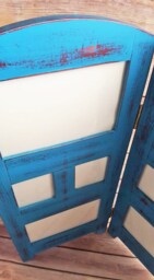 Hand-Painted Distressed Turquoise Folding Photo Frame Upcycled Wood Collage Display - thumbnail 3