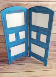 Hand-Painted Distressed Turquoise Folding Photo Frame Upcycled Wood Collage Display - thumbnail 2