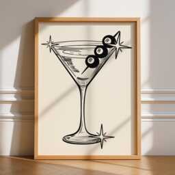 8 Ball Martini Glass, Unframed Art, Bold Funky Kitchen Poster, Typography Gallery Wall, Dinner, Food, Trendy Quirky, Green Pink - thumbnail 1