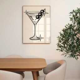 8 Ball Martini Glass, Unframed Art, Bold Funky Kitchen Poster, Typography Gallery Wall, Dinner, Food, Trendy Quirky, Green Pink - thumbnail 3