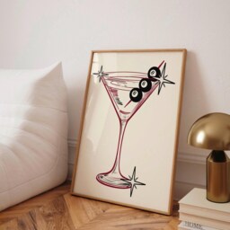 8 Ball Martini Glass, Unframed Art, Bold Funky Kitchen Poster, Typography Gallery Wall, Dinner, Food, Trendy Quirky, Green Pink - thumbnail 2