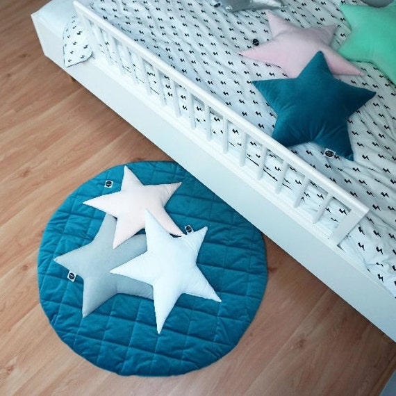 Blue Velvet Baby Play Mat, Soft Round Nursery Rug For & Toddler - image 1