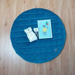 Blue Velvet Baby Play Mat, Soft Round Nursery Rug For & Toddler - thumbnail 3