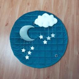 Blue Velvet Baby Play Mat, Soft Round Nursery Rug For & Toddler - thumbnail 2