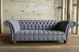 Handmade 3 Seater Iron Grey Herringbone Wool Chesterfield Sofa - Other Colours Available + - thumbnail 1